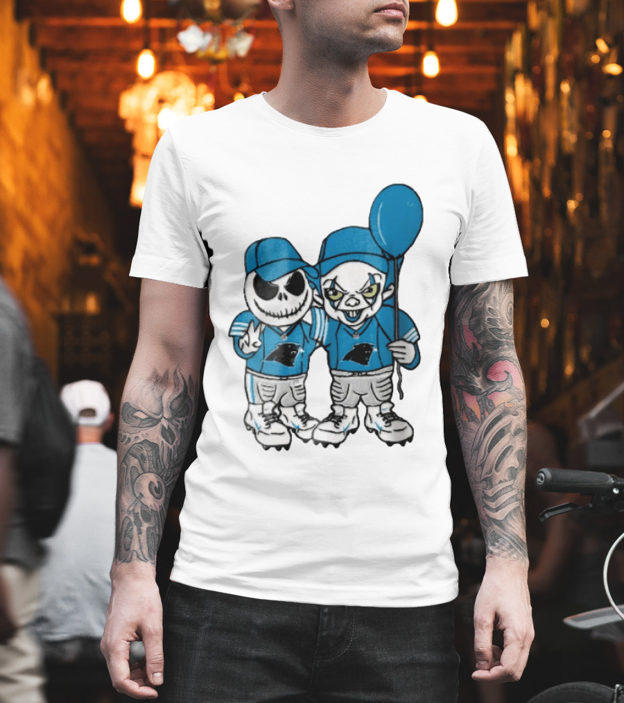 Carolina Panthers Jack Skellington Pennywise Blue Balloon Cartoon T-Shirt