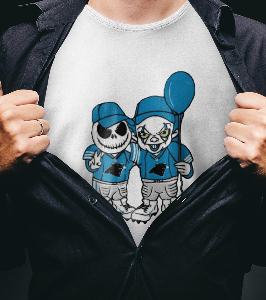 Carolina Panthers Jack Skellington Pennywise Blue Balloon Cartoon T-Shirt