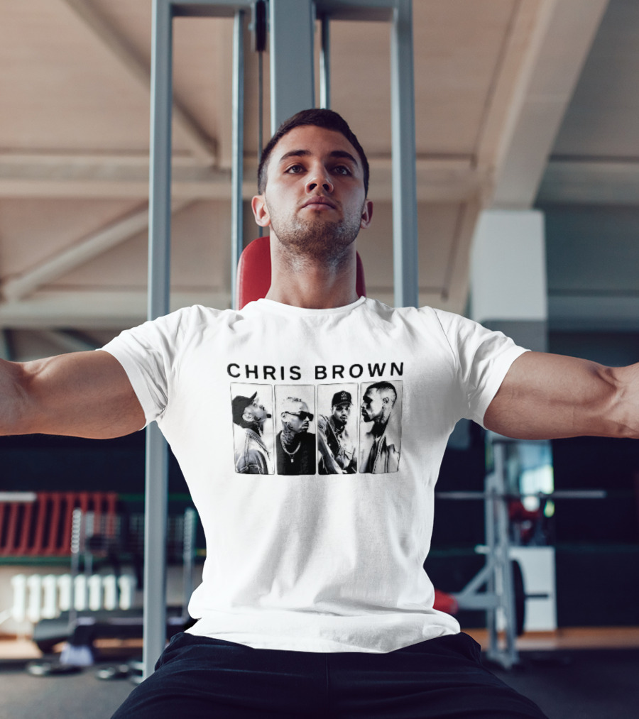 Chris Brown Four Panel Black White Photo T-Shirt