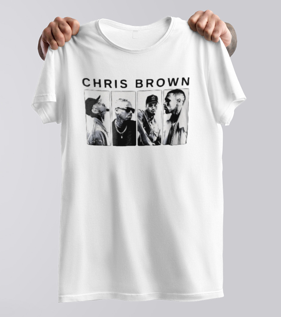 Chris Brown Four Panel Black White Photo T-Shirt