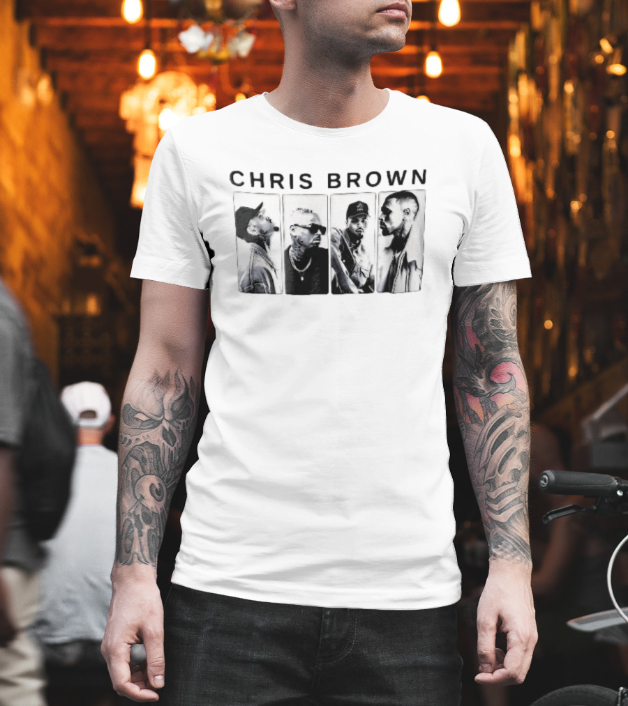 Chris Brown Four Panel Black White Photo T-Shirt