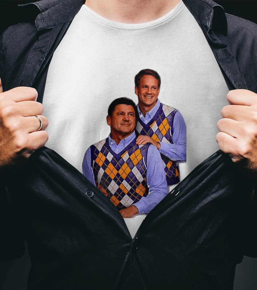 LSU Tigers Ed Orgeron Vs Kim Mulkey Argyle Sweater Coaches T-Shirt