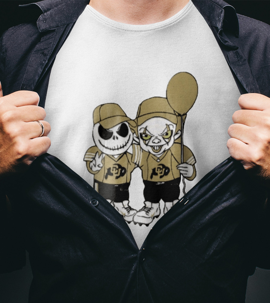 Colorado Buffaloes NCAA Jack Skellington Clown With Balloon Football T-Shirt