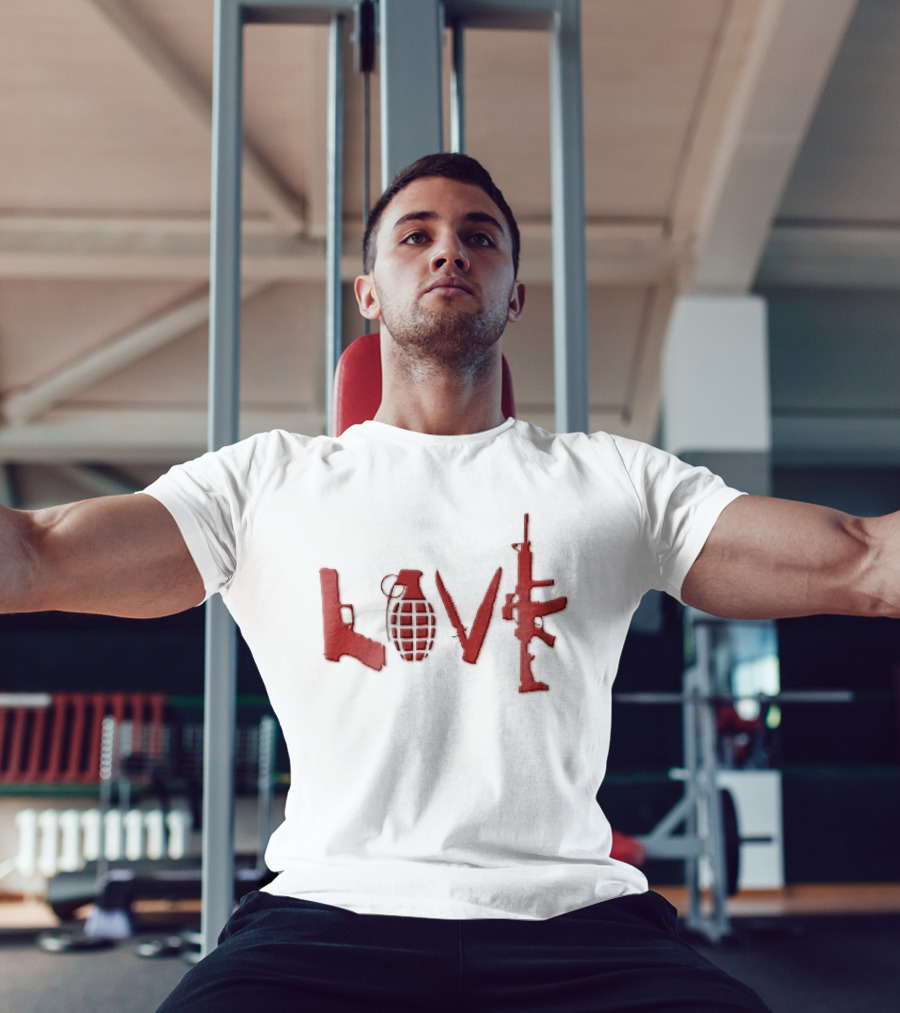 Love Red Pistol Grenade Knife Assault Rifle Weapons T-Shirt