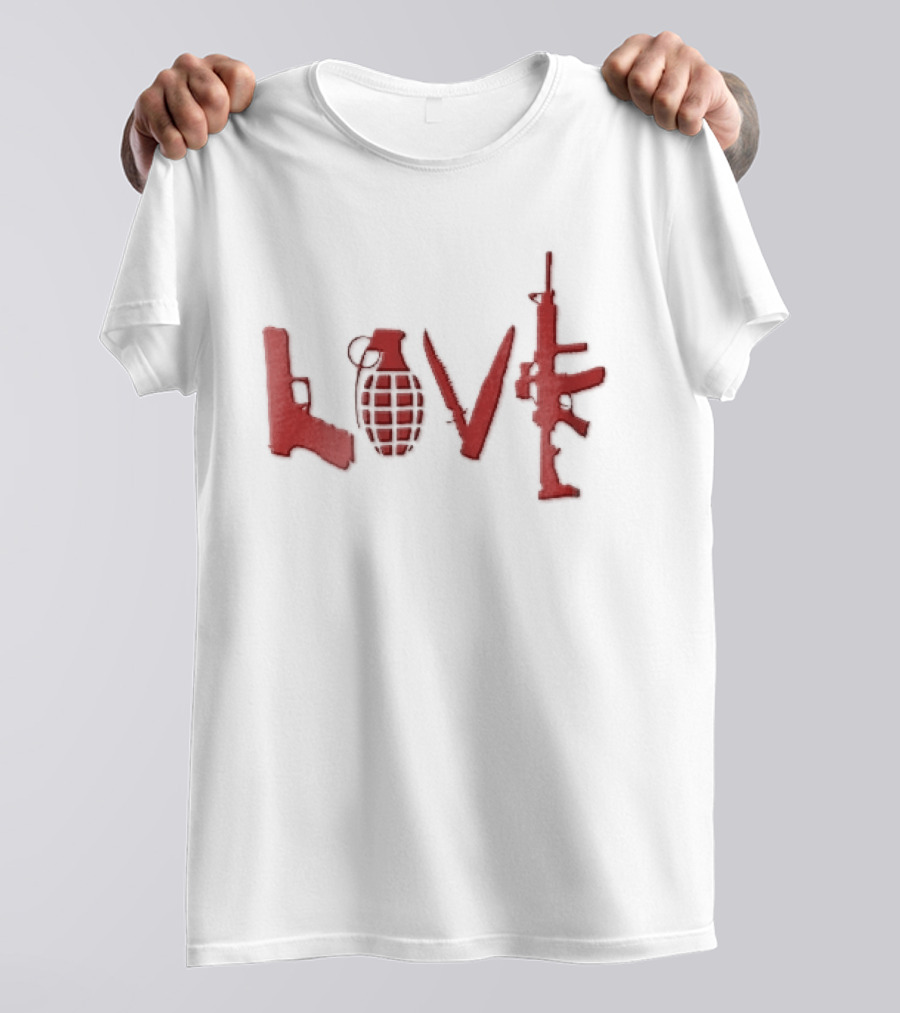 Love Red Pistol Grenade Knife Assault Rifle Weapons T-Shirt