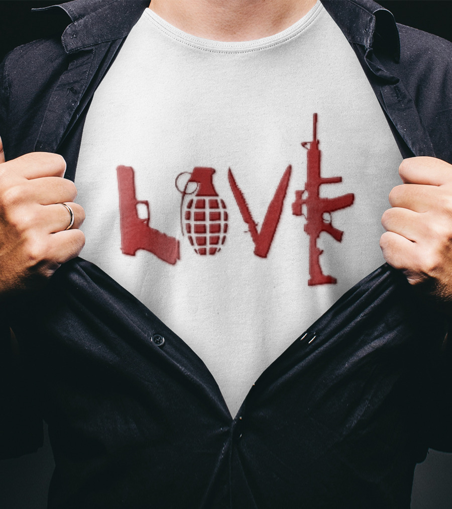 Love Red Pistol Grenade Knife Assault Rifle Weapons T-Shirt