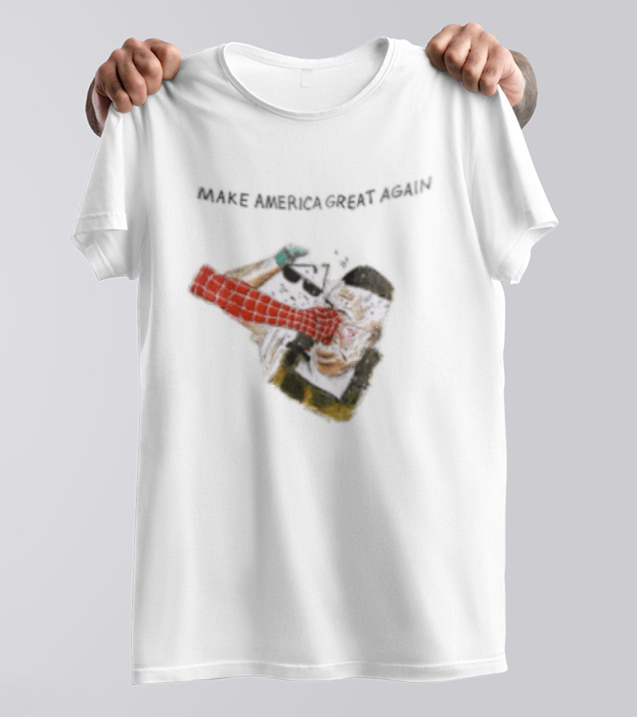 Make America Great Again Spider Man Punching Political Caricature T-Shirt