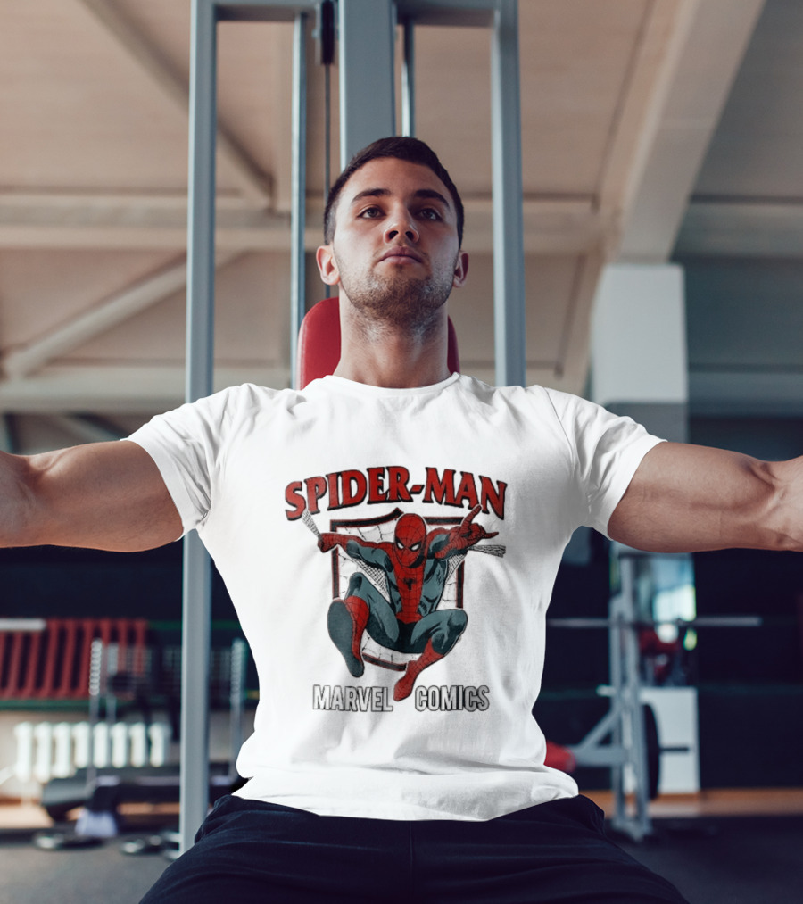 Spider Man Marvel Comics Crouching Web Shield Pose T-Shirt