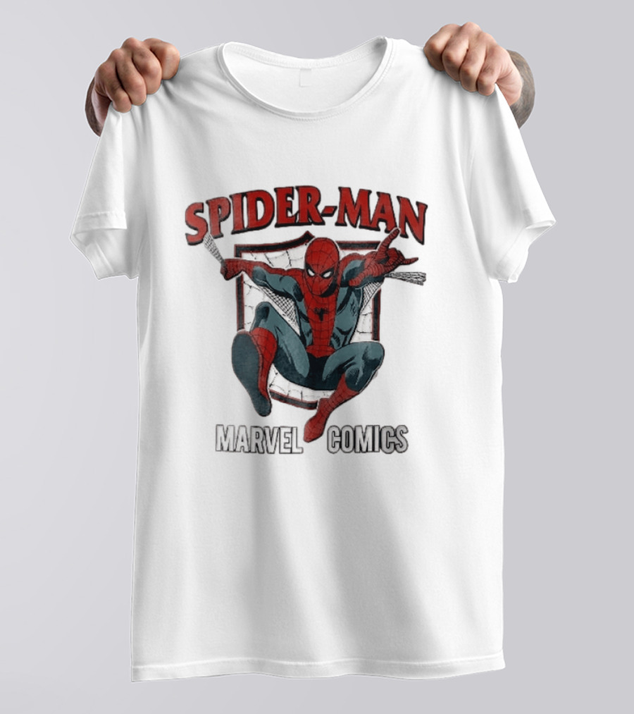 Spider Man Marvel Comics Crouching Web Shield Pose T-Shirt