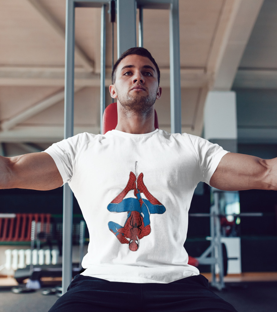 Marvel Spider Man Upside Down Hanging Web Cartoon T-Shirt