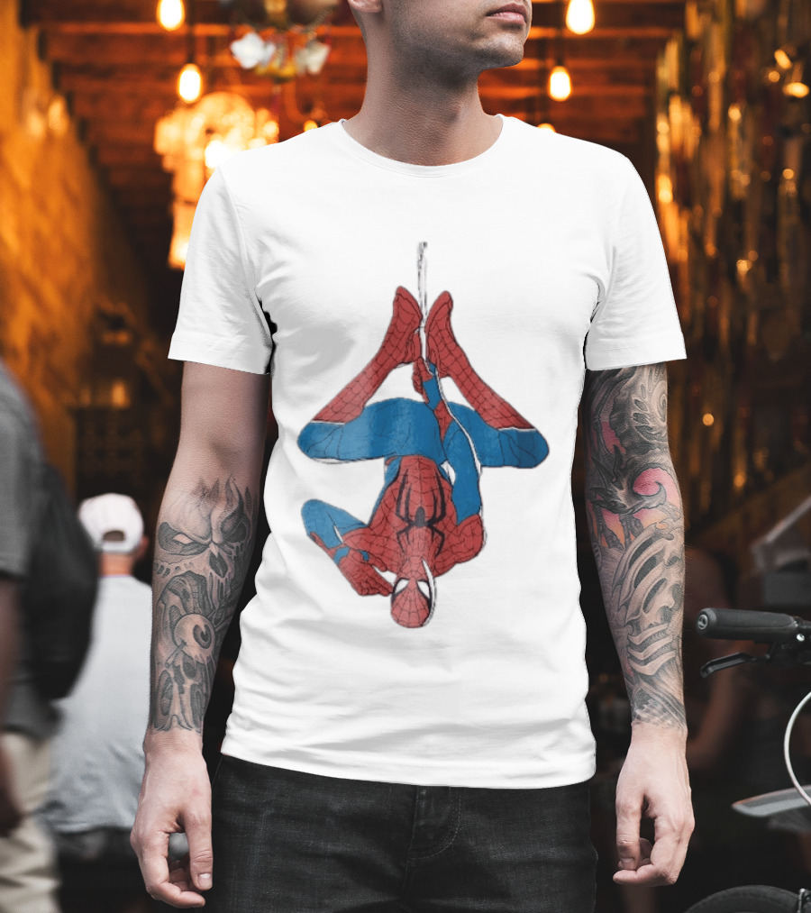 Marvel Spider Man Upside Down Hanging Web Cartoon T-Shirt
