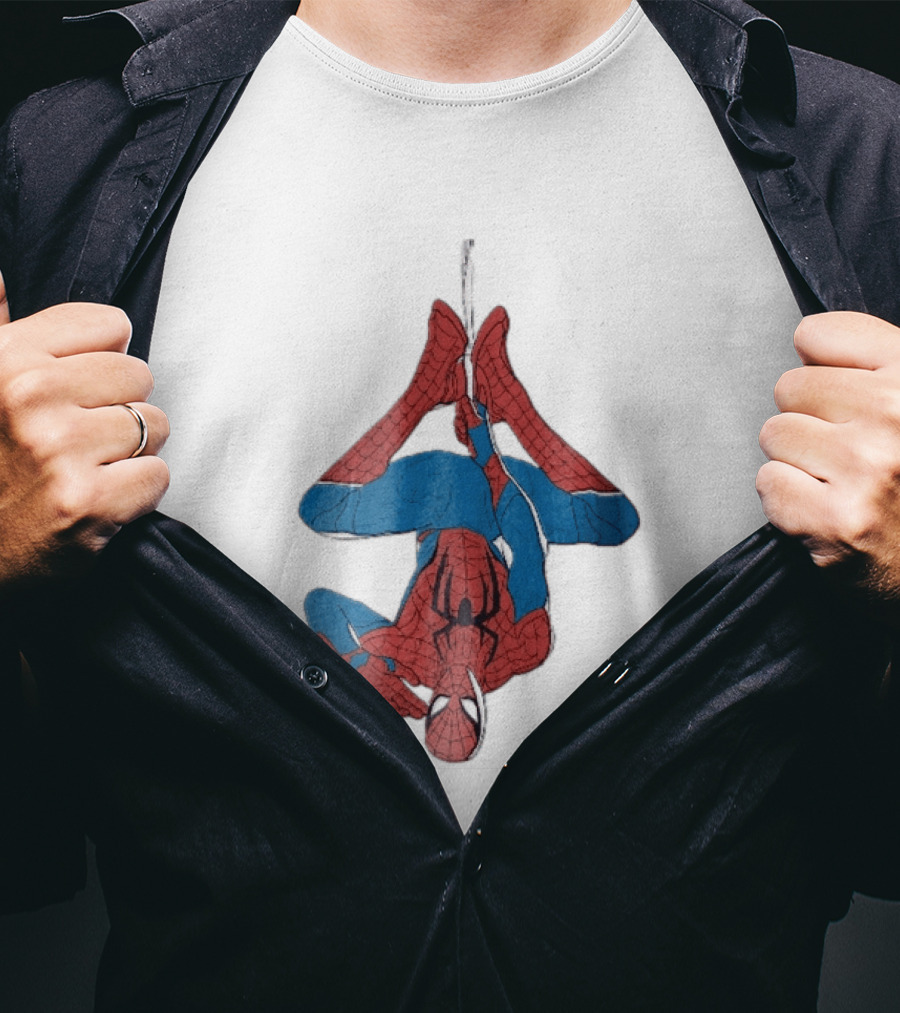 Marvel Spider Man Upside Down Hanging Web Cartoon T-Shirt