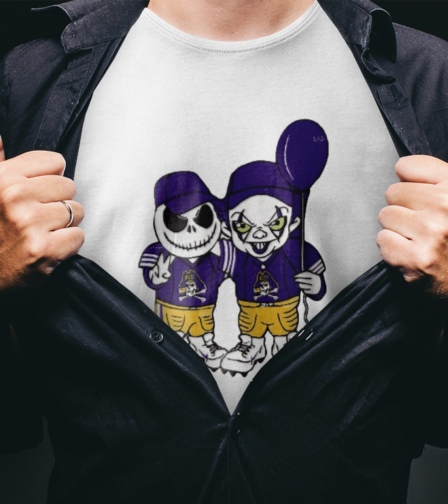 East Carolina Pirates NCAA Jack Skellington Pennywise Clown Purple Balloon T-Shirt