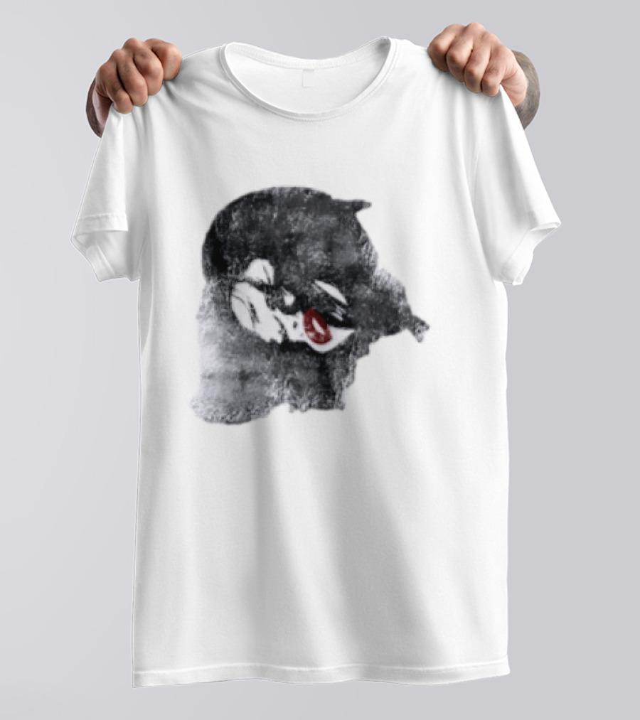 Nessa Barrett Tough Love Off The Shoulder Monochrome Red Lips Sketch T-Shirt