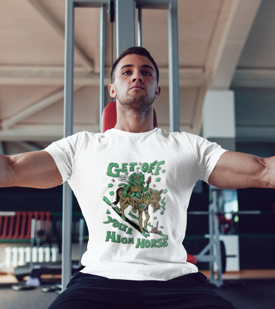 Get Off Your High Horse Killer Acid Trippy Creature Riding Horse Green Creature T-Shirt