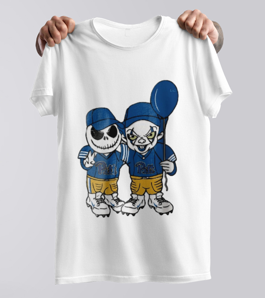 Pittsburgh Panthers NCAA Football Jack Skellington Clown Cartoon Players Blue Balloon T-Shirt
