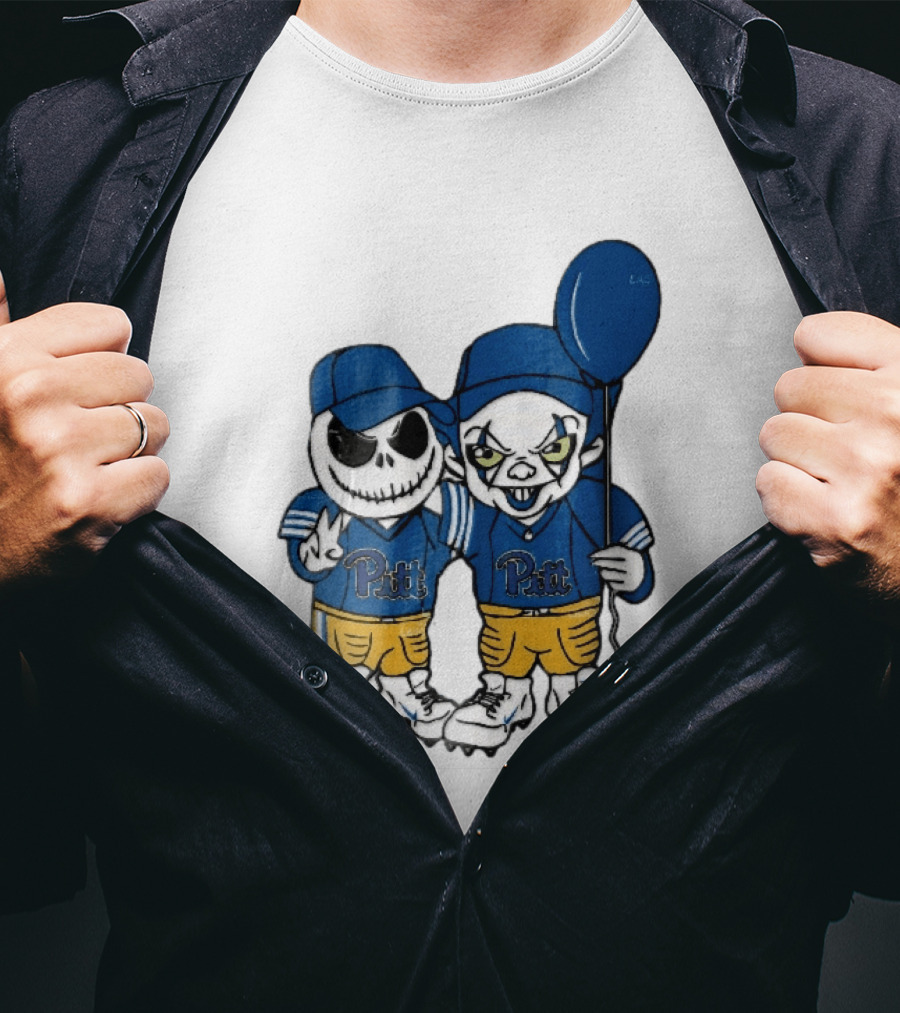 Pittsburgh Panthers NCAA Football Jack Skellington Clown Cartoon Players Blue Balloon T-Shirt