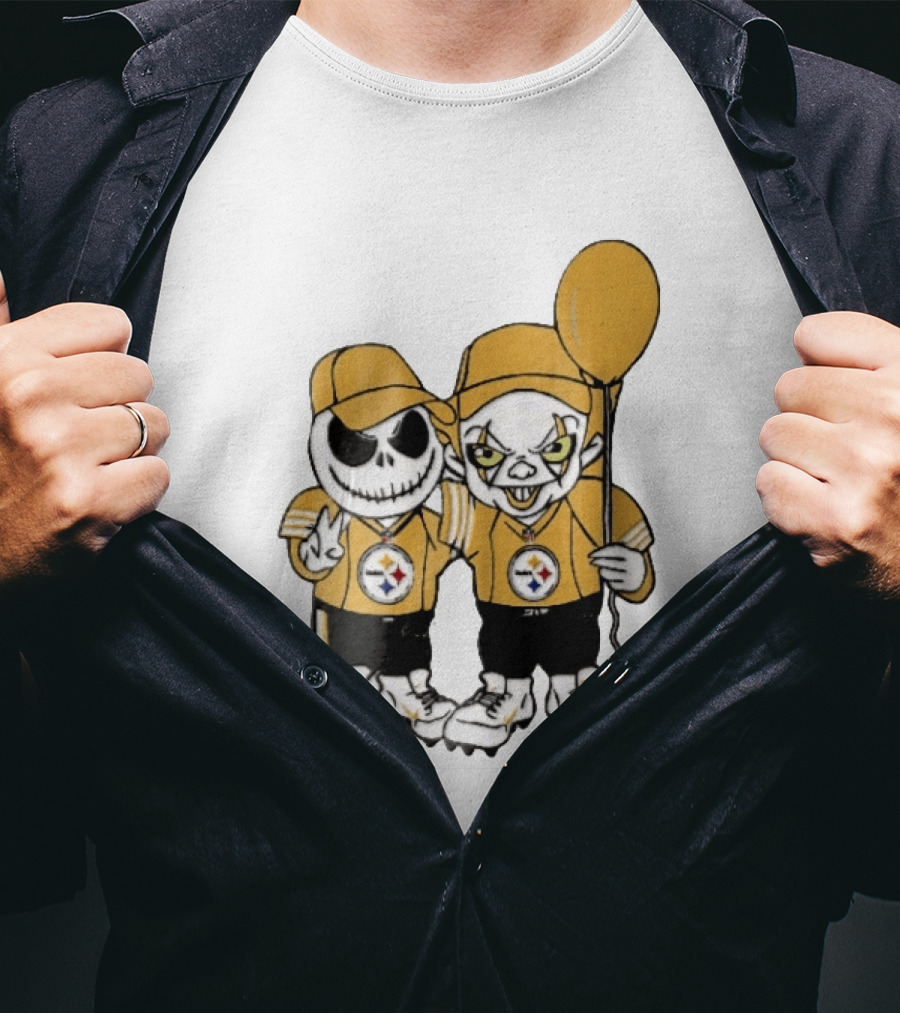 Pittsburgh Steelers Jack Skellington Pennywise Yellow Balloon NFL Cartoon Duo T-Shirt