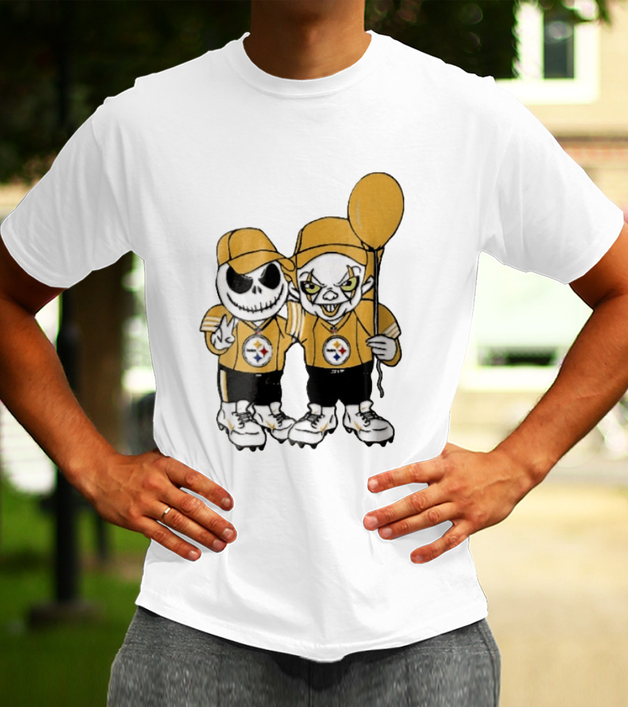 Pittsburgh Steelers Jack Skellington Pennywise Yellow Balloon NFL Cartoon Duo T-Shirt