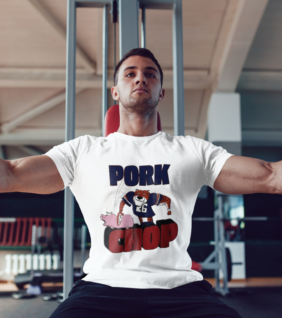 Pork Chop Cartoon Tiger 26 Football Player Hitting Pig T-Shirt