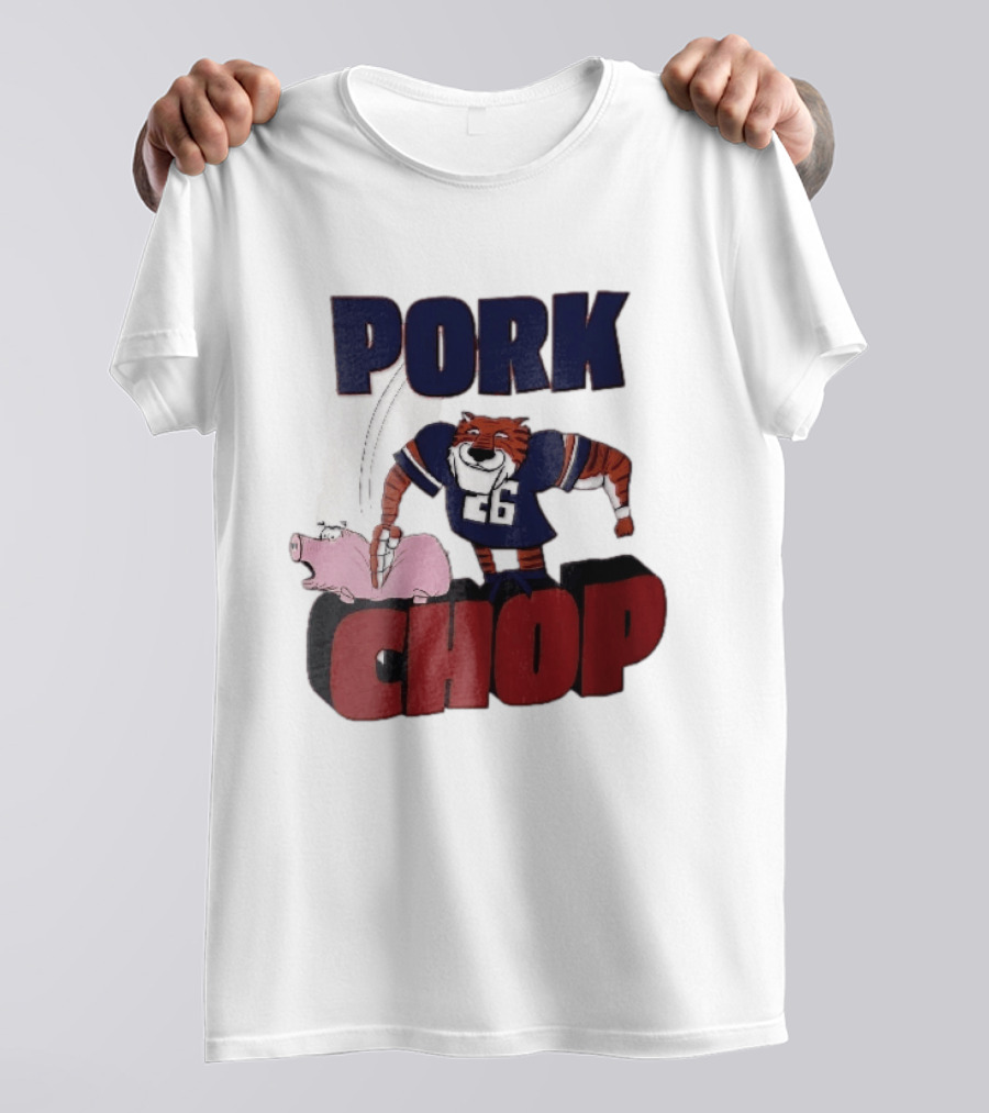 Pork Chop Cartoon Tiger 26 Football Player Hitting Pig T-Shirt