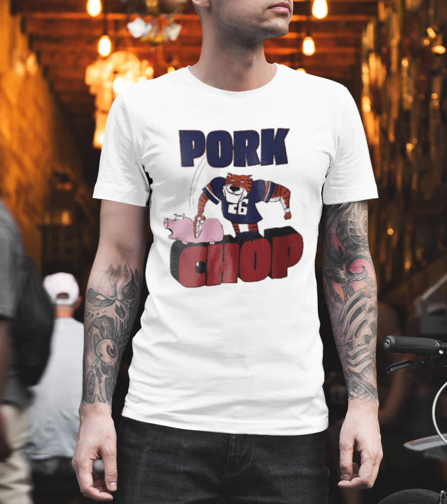 Pork Chop Cartoon Tiger 26 Football Player Hitting Pig T-Shirt