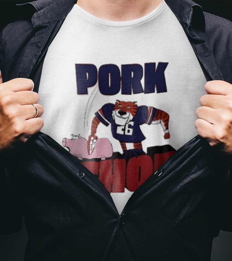 Pork Chop Cartoon Tiger 26 Football Player Hitting Pig T-Shirt