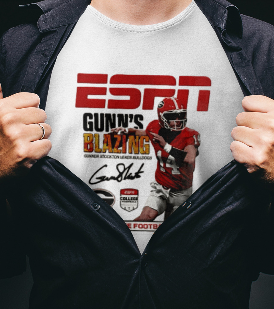 ESPN Gunn's Blazing Georgia Bulldogs 2026 College Football Preview Gunner Stockton T-Shirt
