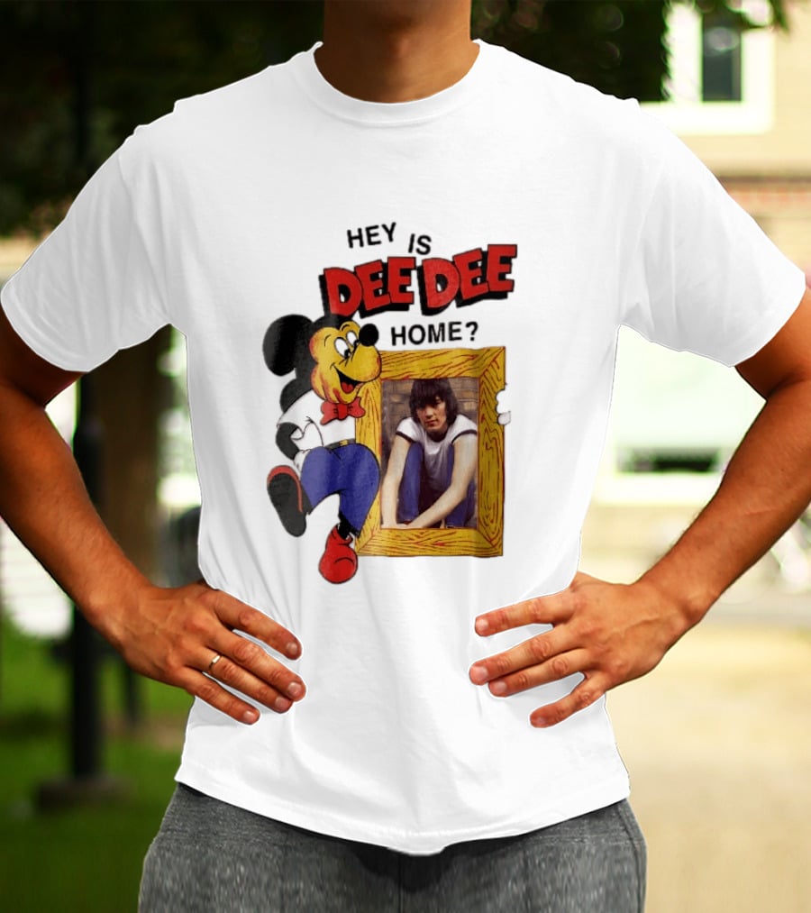 Hey Is Dee Dee Home Cartoon Mickey Mouse Holding Framed Photo T-Shirt