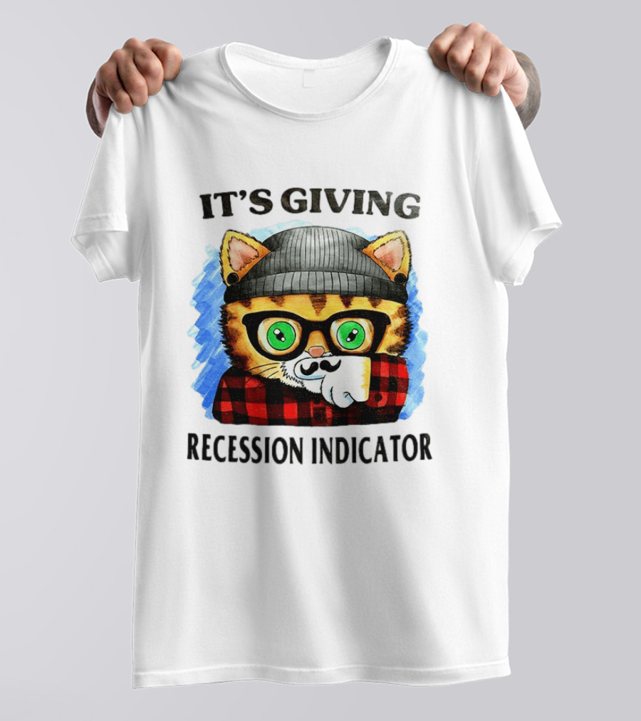 Hipster Cat Glasses Beanie Flannel It's Giving Recession Indicator T-Shirt