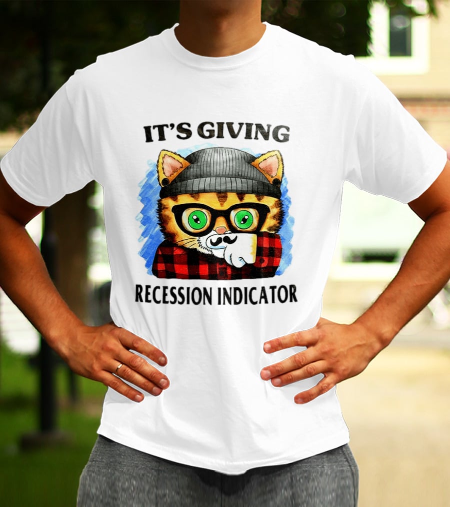 Hipster Cat Glasses Beanie Flannel It's Giving Recession Indicator T-Shirt