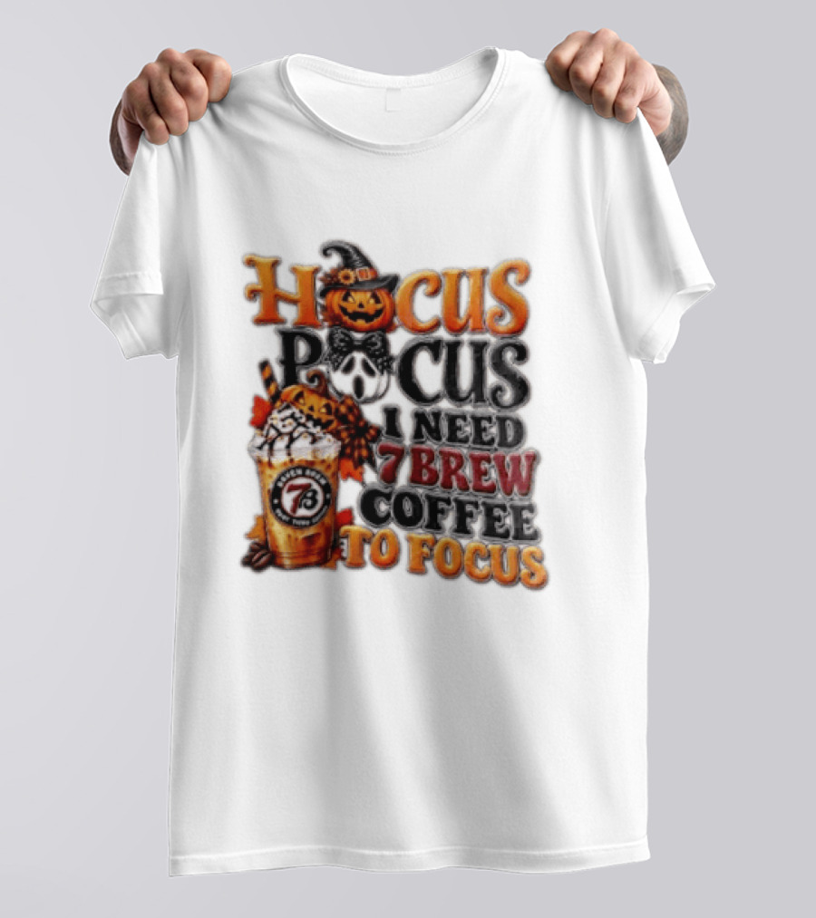 Hocus Pocus I Need 7 Brew Coffee To Focus Halloween Pumpkin Jack O' Lantern Drink T-Shirt