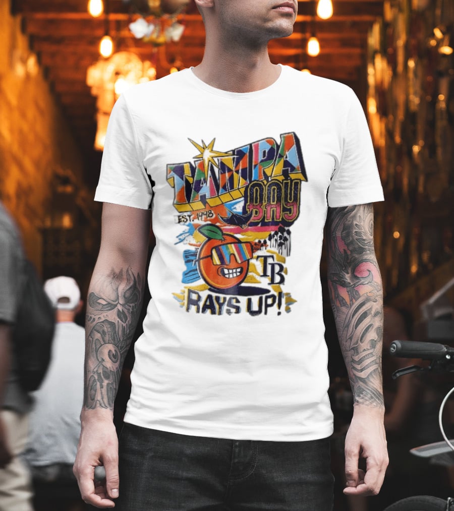 Tampa Bay Rays Est 1998 Cartoon Orange Sunglasses Palm Trees Stingray Rays Up T-Shirt