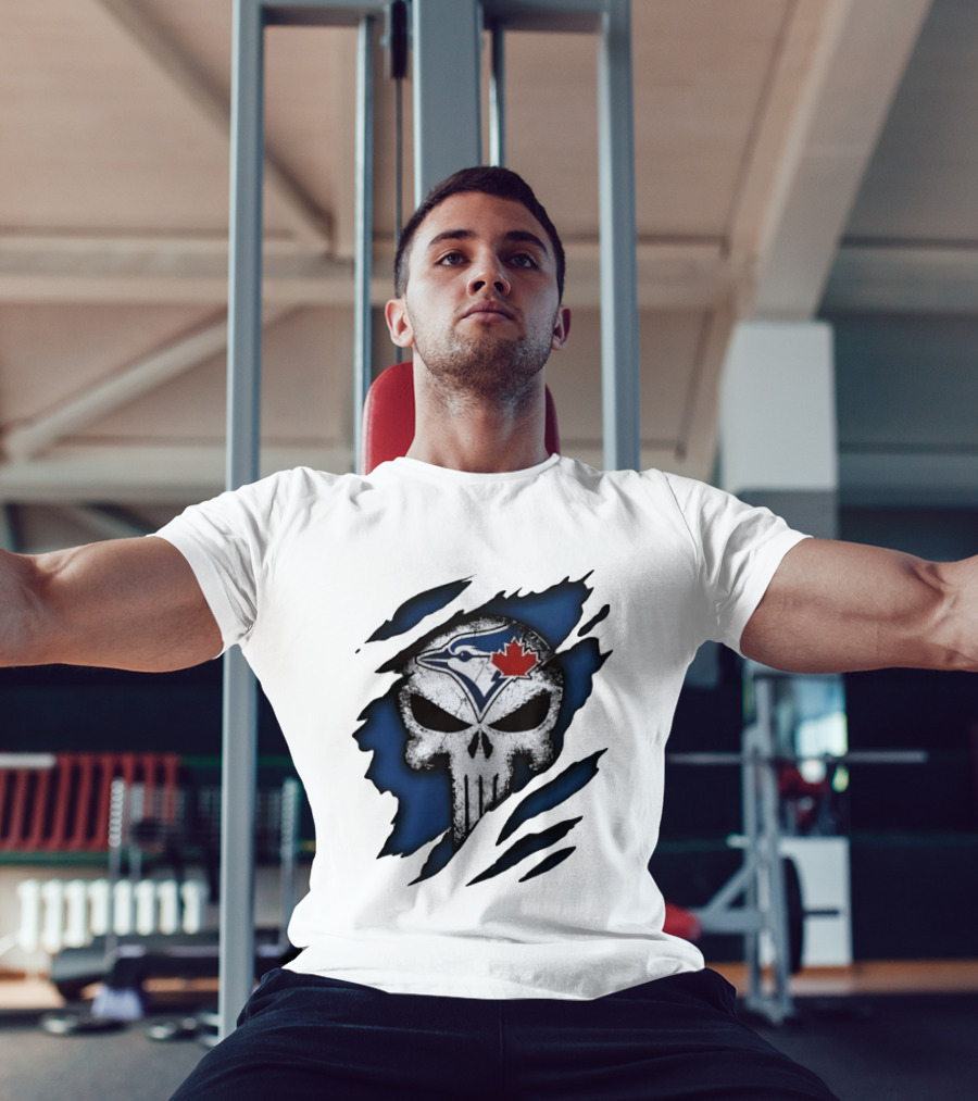Toronto Blue Jays Punisher Skull Ripped Fabric Men's T-Shirt