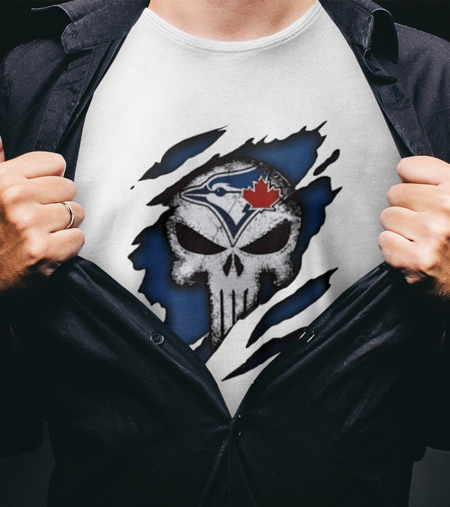 Toronto Blue Jays Punisher Skull Ripped Fabric Men's T-Shirt