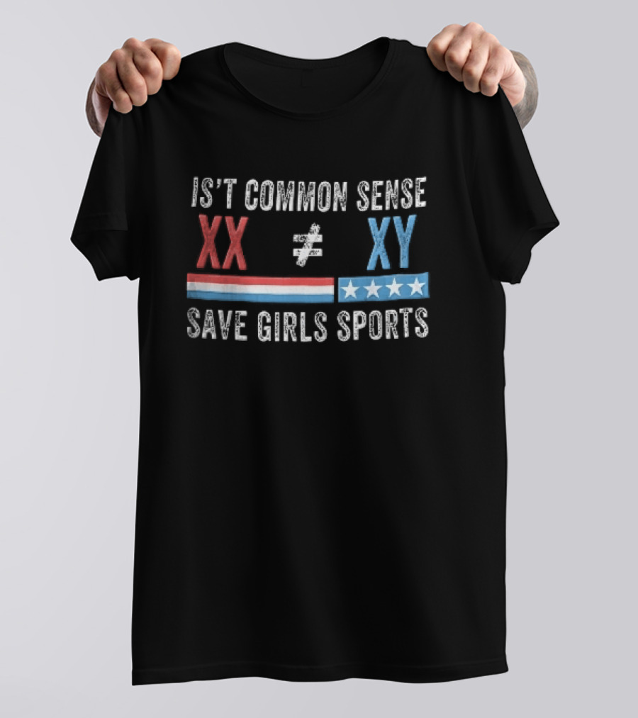 Is Common Sense Xx Xy Save Girls Sports Red And Blue Patriotic Stars Stripes Distressed T-Shirt