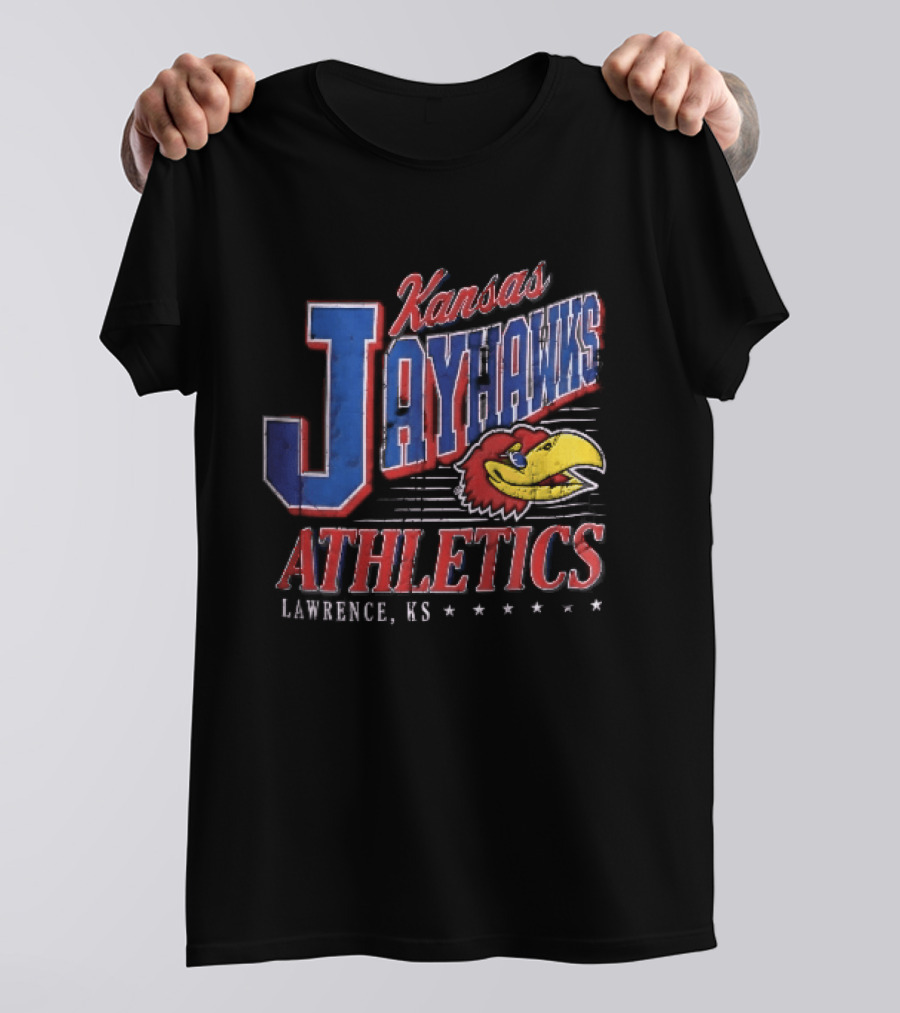 Kansas Jayhawks Athletics Lawrence KS Distressed Bird Head Stars T-Shirt