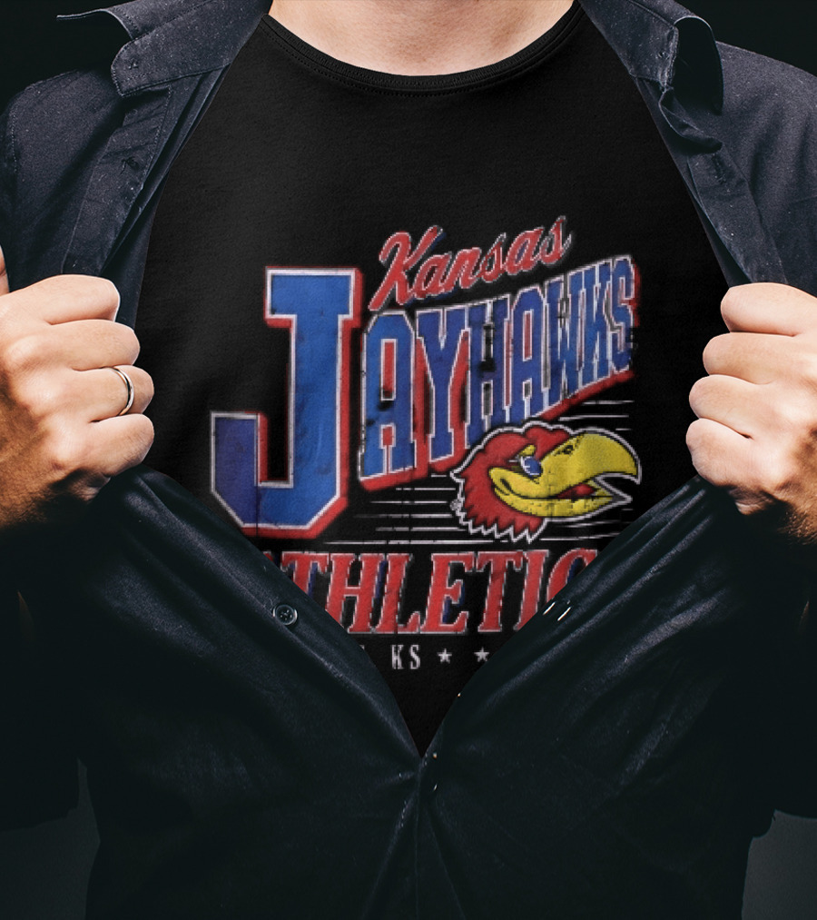 Kansas Jayhawks Athletics Lawrence KS Distressed Bird Head Stars T-Shirt