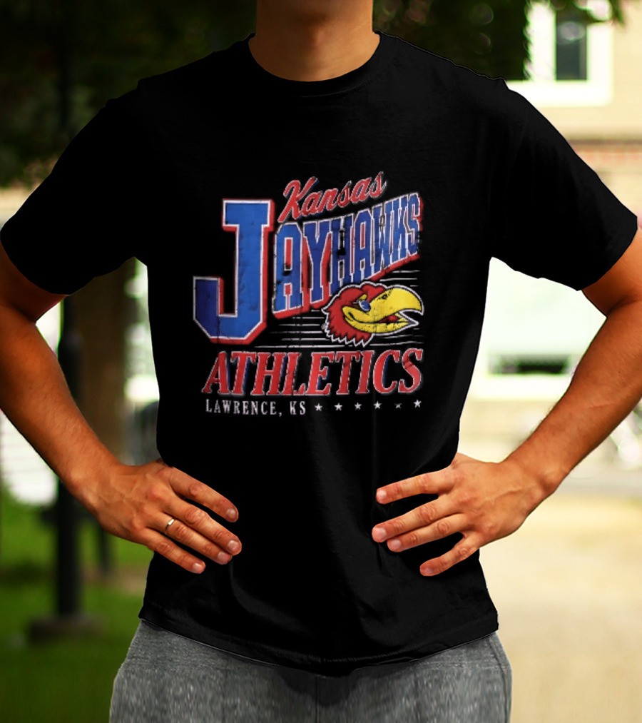 Kansas Jayhawks Athletics Lawrence KS Distressed Bird Head Stars T-Shirt