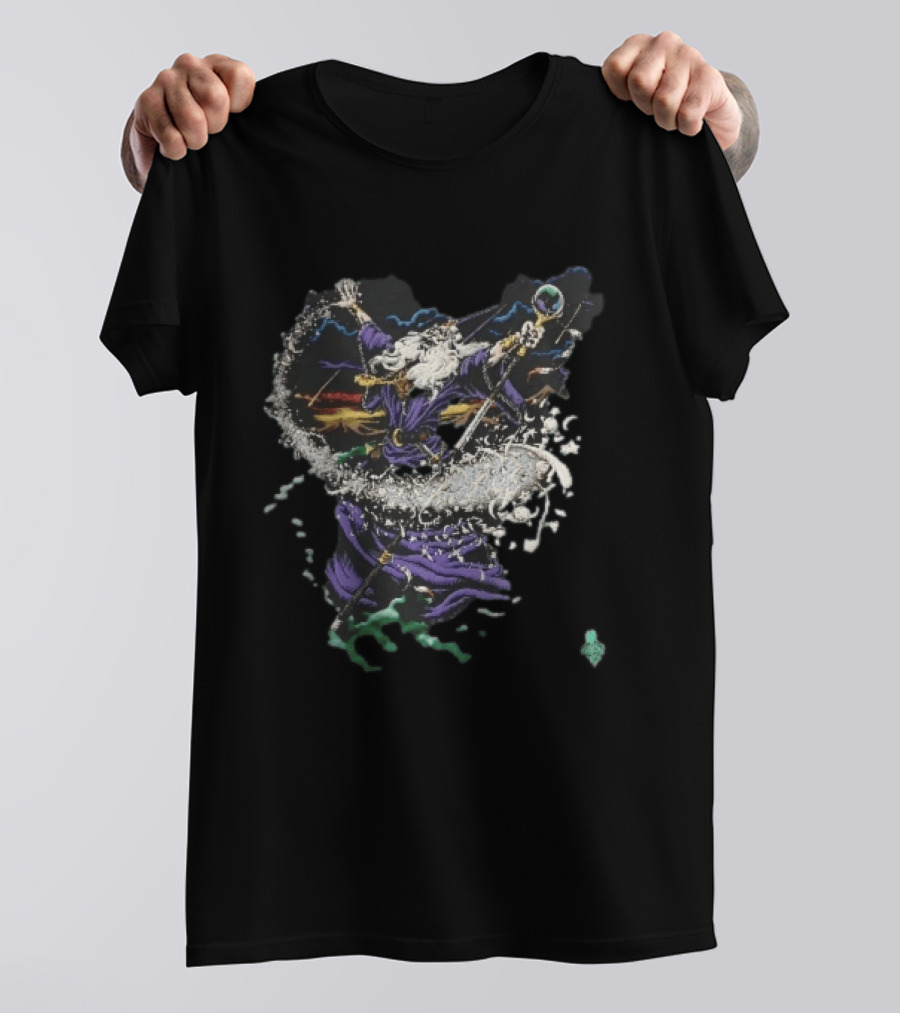 Liquid Blue 1994 Wizard Casting Magic Stars Celestial Staff T-Shirt