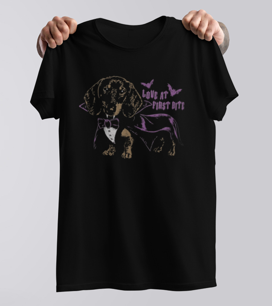 Love At First Bite Dachshund With Butterflies And Bowtie T-Shirt