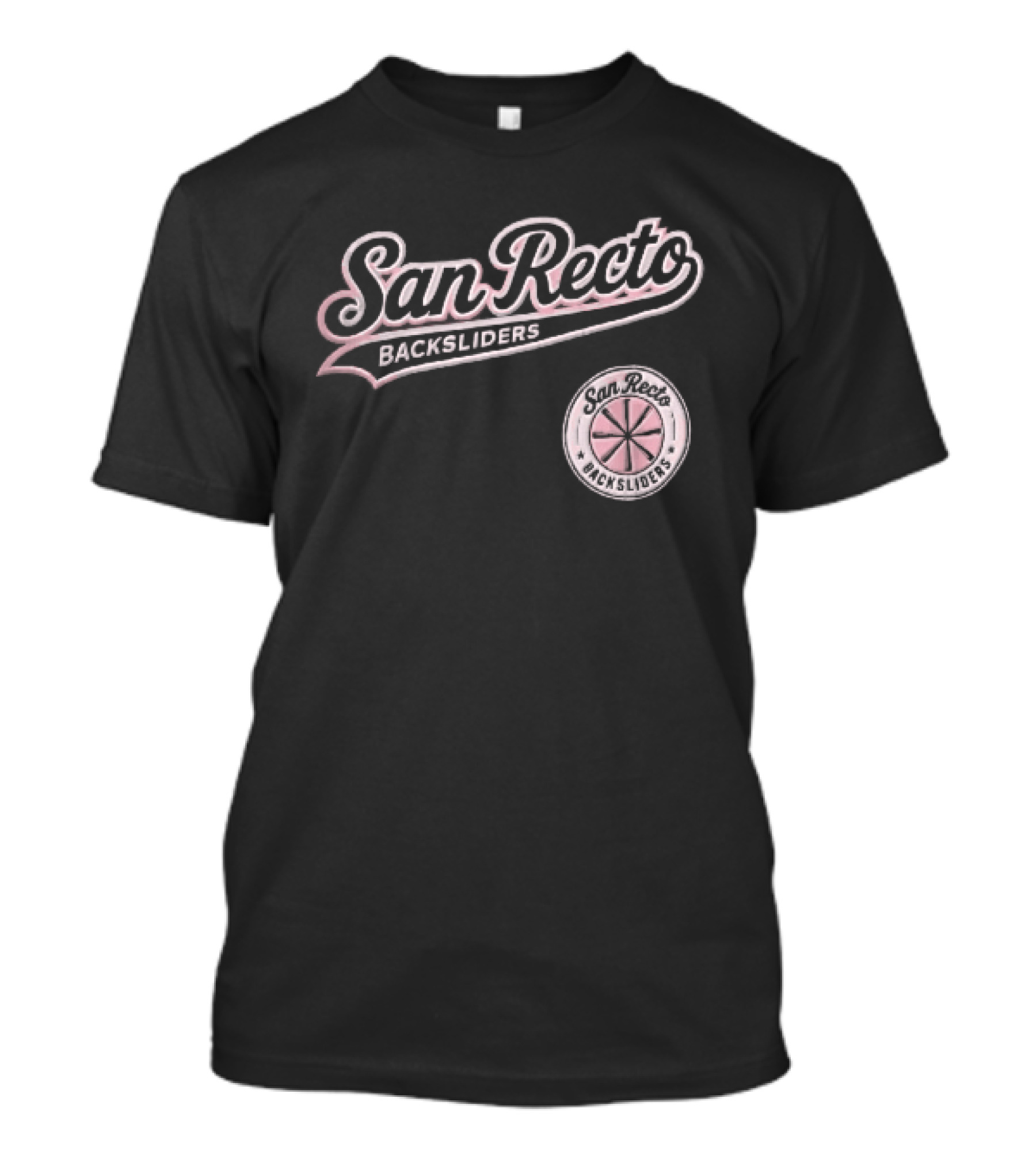 San Recto Backsliders Pink Script Circular Baseball Bat T-Shirt