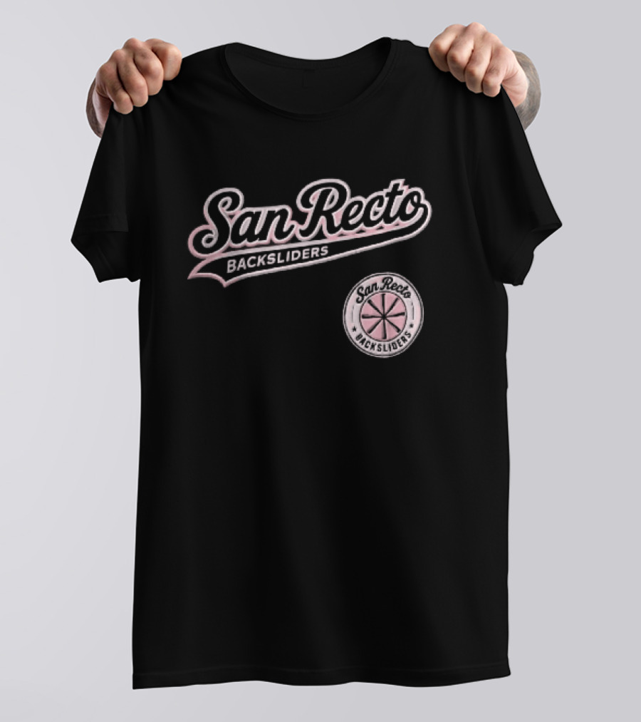 San Recto Backsliders Pink Script Circular Baseball Bat T-Shirt