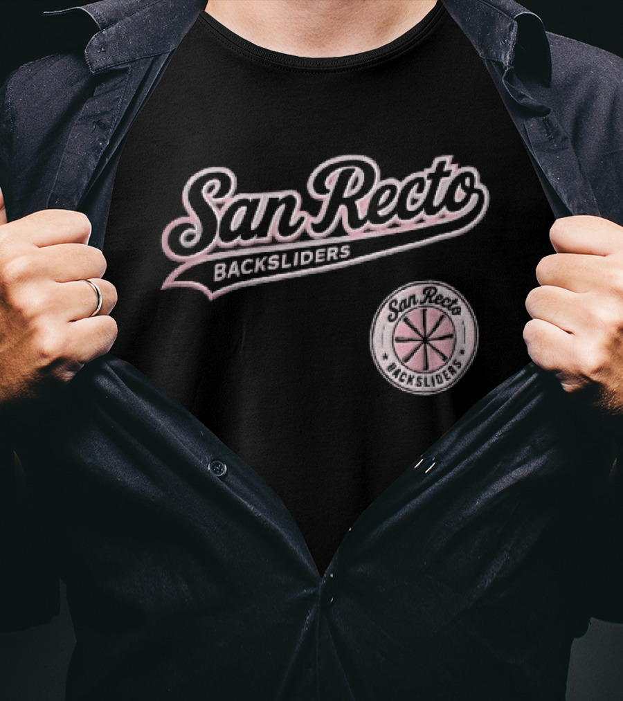 San Recto Backsliders Pink Script Circular Baseball Bat T-Shirt