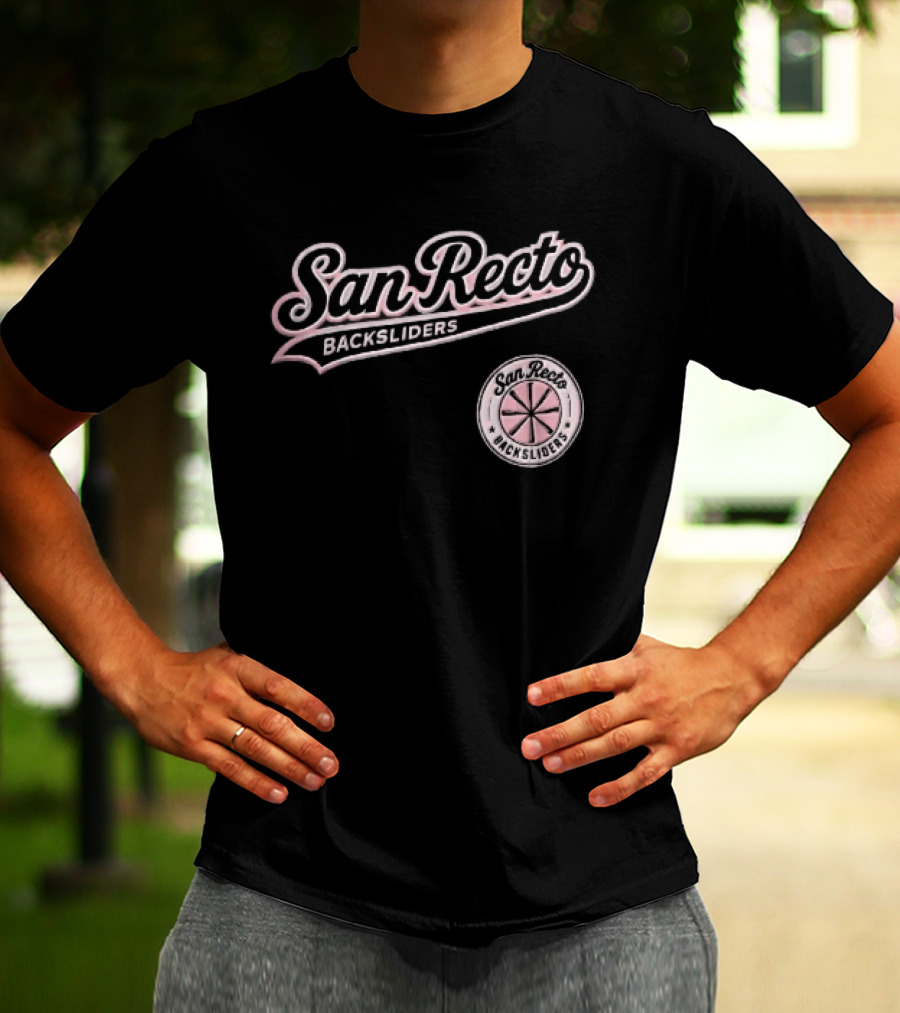 San Recto Backsliders Pink Script Circular Baseball Bat T-Shirt