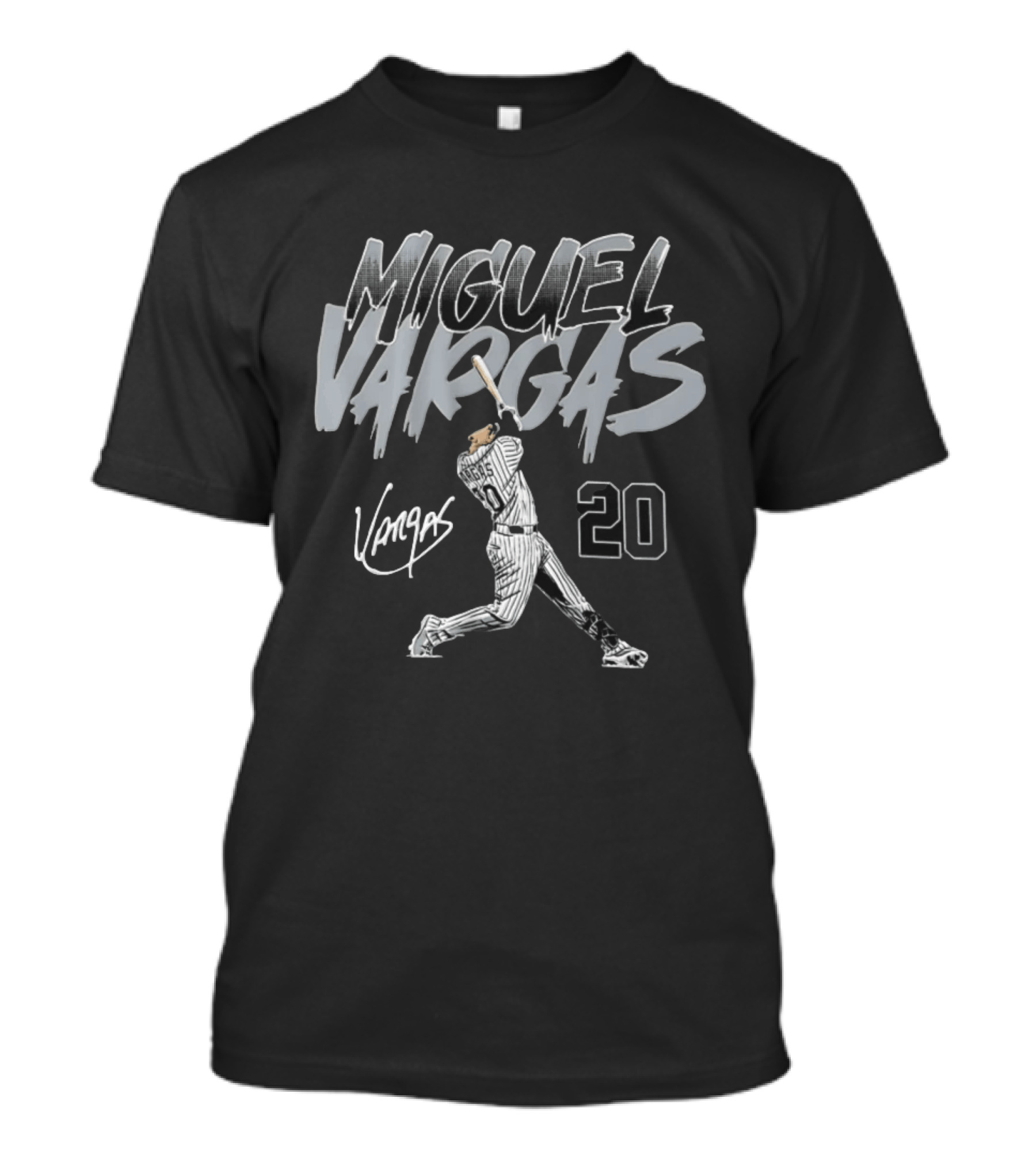 Miguel Vargas 20 Chicago White Sox Baseball Slugger Swing T-Shirt