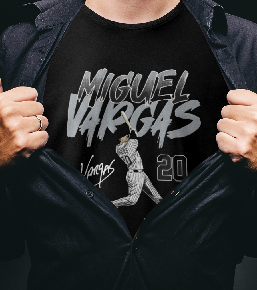 Miguel Vargas 20 Chicago White Sox Baseball Slugger Swing T-Shirt