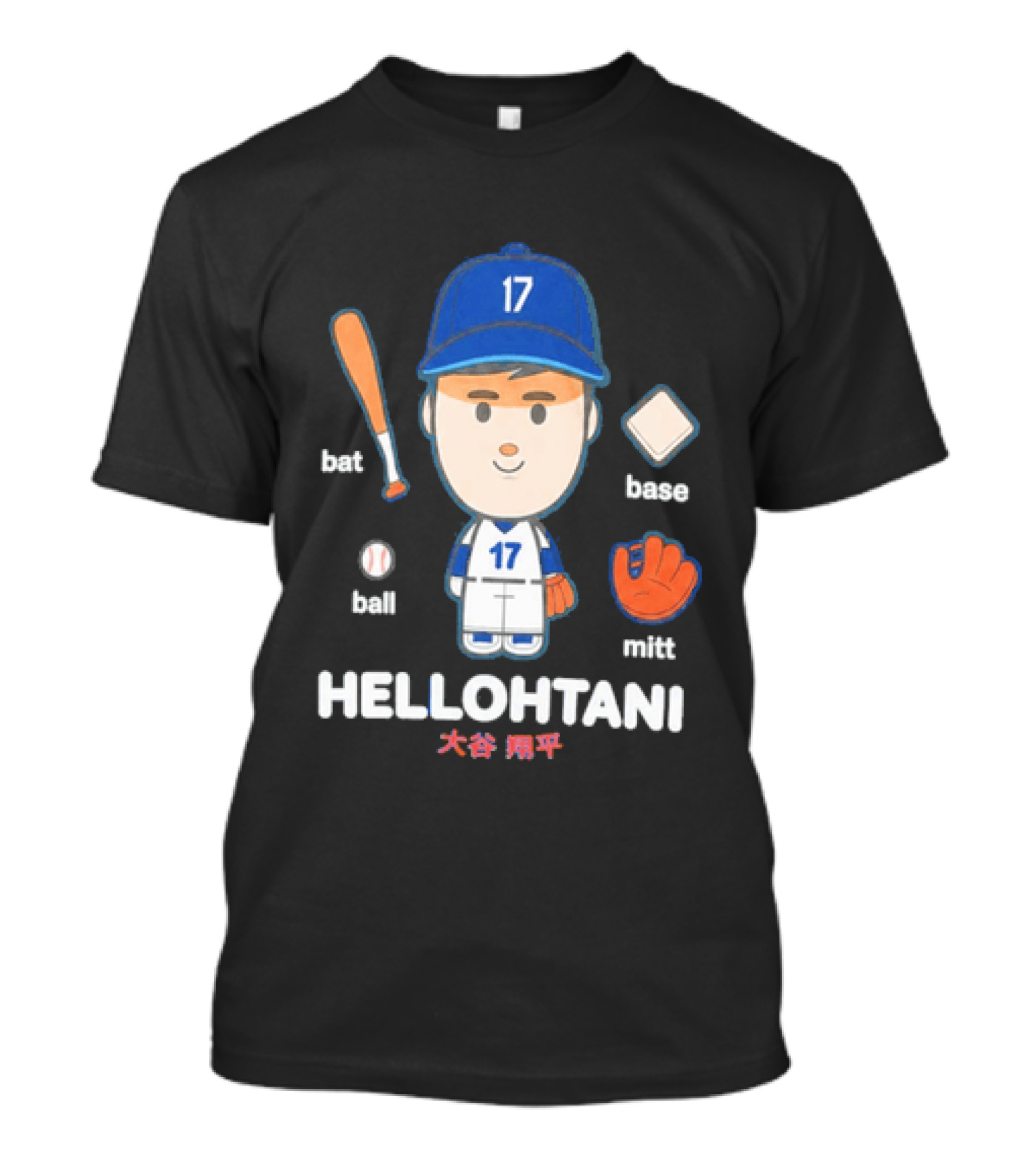 Shohei Ohtani Hellohtani Bat Ball Base Mitt 17 Blue Cap Baseball Player T-Shirt