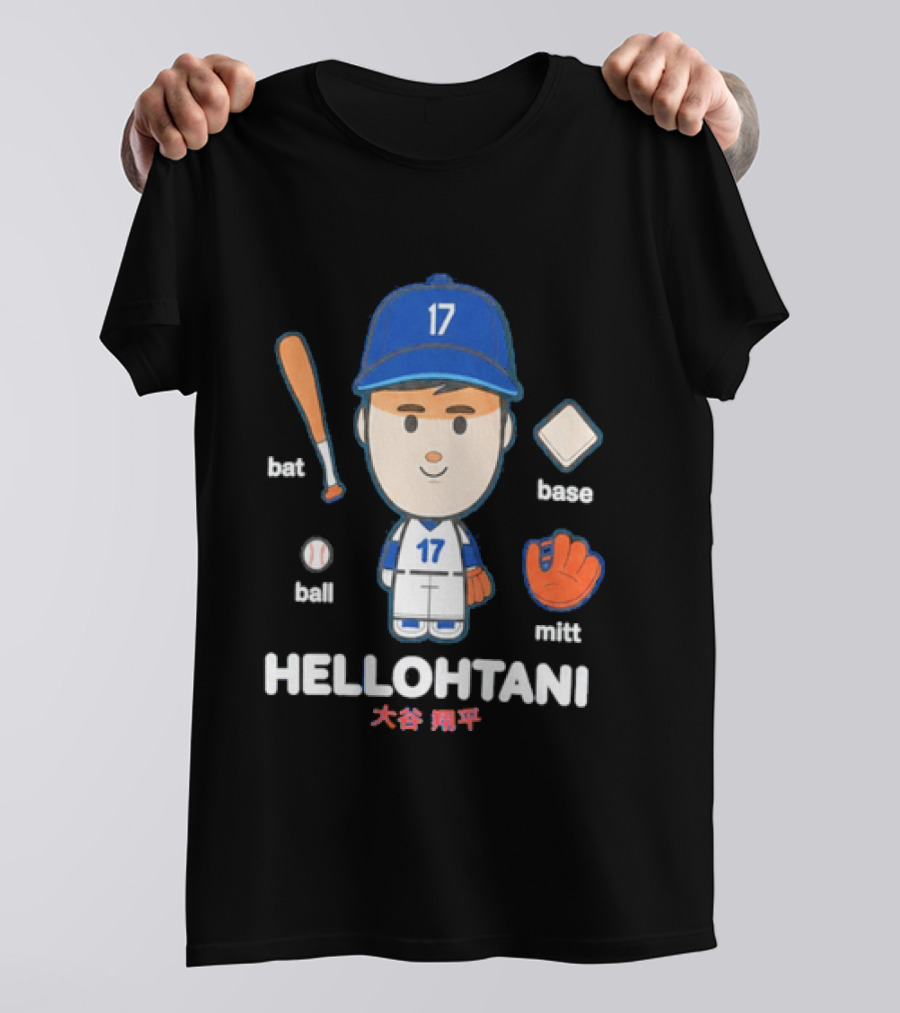 Shohei Ohtani Hellohtani Bat Ball Base Mitt 17 Blue Cap Baseball Player T-Shirt