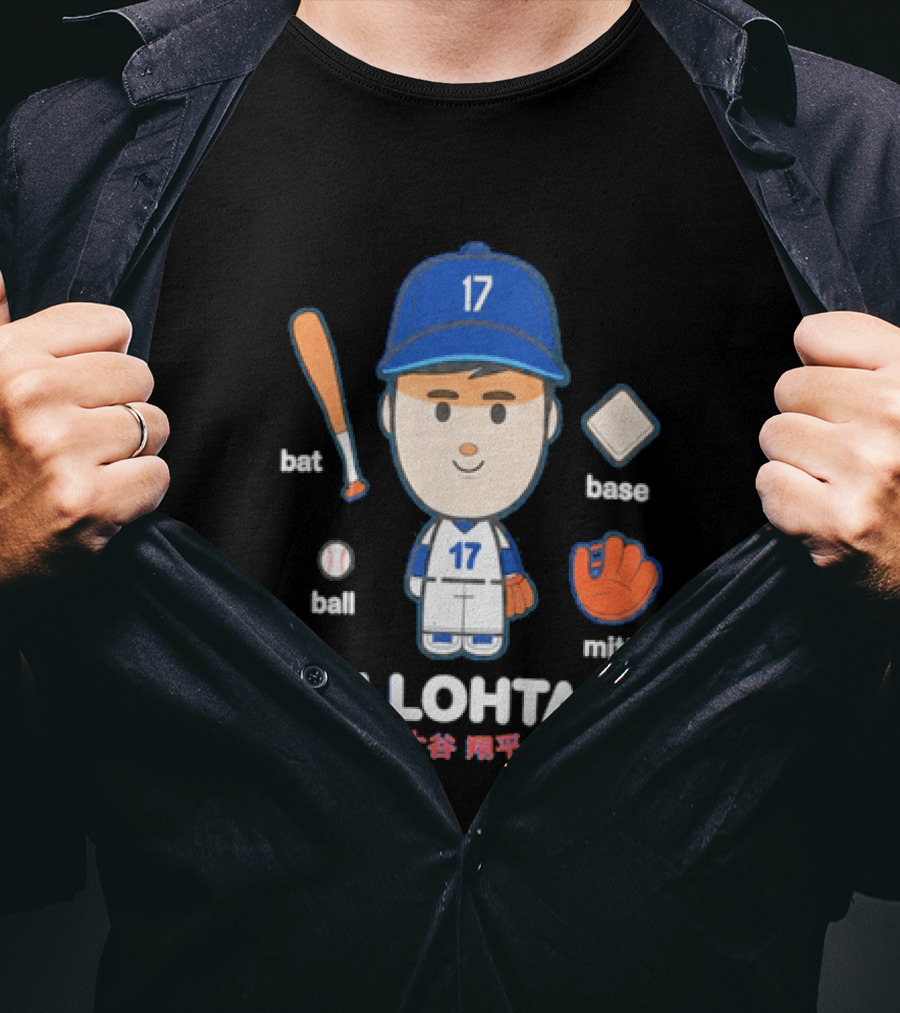 Shohei Ohtani Hellohtani Bat Ball Base Mitt 17 Blue Cap Baseball Player T-Shirt